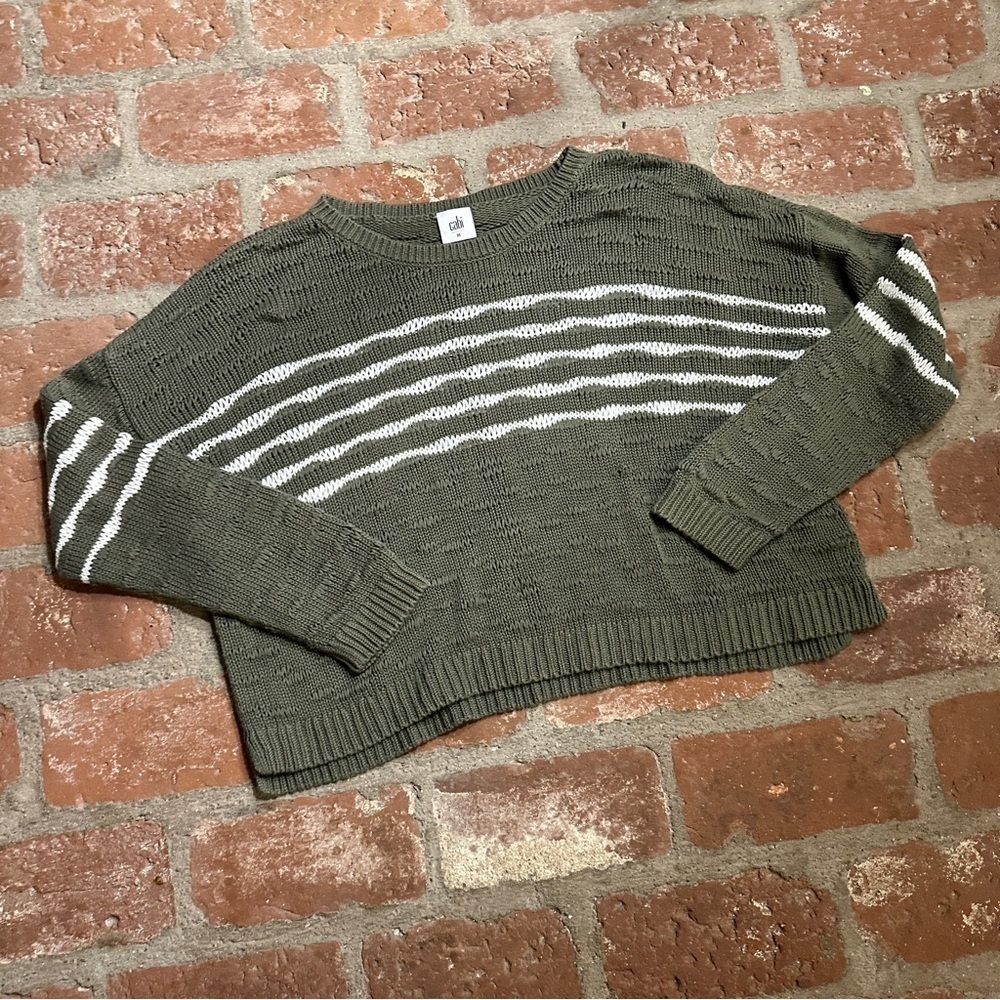 Cabi  Scout Pullover Med Green Striped Open Knit Long Sleeve Oversized sweater